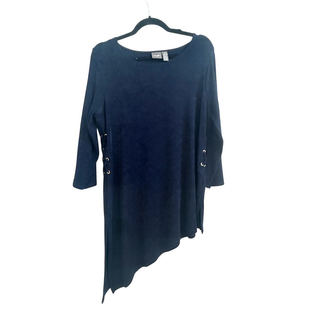 Chico’s Travelers Nautical Navy Asymmetrical Side Lace Up Top